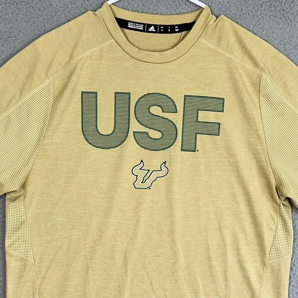 USF Bulls Adidas T-Shirt Mens Medium Gold Yellow Climalite Mesh Performance Tee